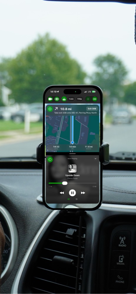 GoDash showing navigation with the music player